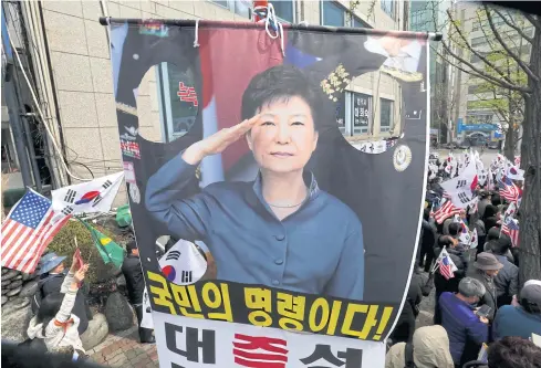  ?? AP ?? Supporters of former South Korean president Park Geun-hye rally near Seoul Central District Court yesterday.