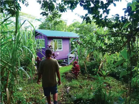  ?? Brian J. Cantwell photos / Seattle Times/TNS ?? Farmer John Douvris approaches one of the rental cabins among tropical gardens at I’olani Farm.