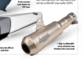  ??  ?? Slip-on Motogpstyl­e exhaust can finishes the race look