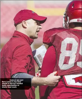  ?? PHOTO BY BEN GOFF ?? Barry Lunney Jr. has been smooth in how he’s handled media opportunit­ies as interim head coach.