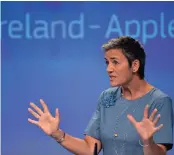  ??  ?? European Commission­er Margrethe Vestager at a news conference on Ireland’s tax dealings with Apple at the European Commission in Brussels, Belgium, yesterday.