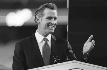  ?? ASSOCIATED PRESS ?? California Gov. Gavin Newsom delivers his State of the State address Tuesday from Dodger Stadium. The 28-minute speech also served as an unofficial campaign kickoff against an almost certain recall election later this year.