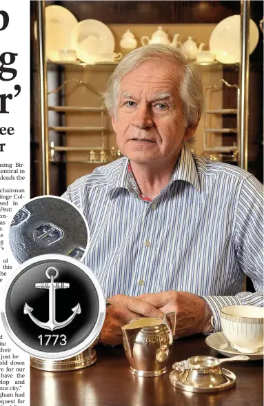  ??  ?? > Martin McDonagh, of silverware firm Heritage Collection, and, inset, the old hallmark