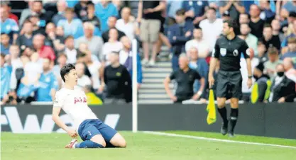  ?? AP ?? Tottenham’s Son Heung-min celebrates after scoring his side’s winning goal during the English Premier League football match between Tottenham Hotspur and Manchester City at the Tottenham Hotspur Stadium in London yesterday.