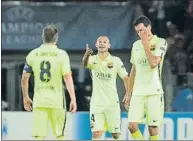  ?? FOTO: MANEL MONTILLA ?? Busquets e Iniesta hablaron ese día tras el 4-0