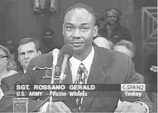  ?? C-SPAN VIA AP ?? Sgt. Rossano Gerald testifies before Congress in Washington on March 30, 2000. Gerald, who sued the Oklahoma Highway Patrol after he was pulled over with his young son and subjected to a protracted search in 1998, said Lt. Caron Nazario’s traffic stop shows that nothing has changed.