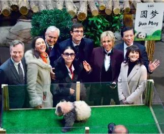  ??  ?? Le 4 décembre 2017, le bébé panda Yuanmeng est présenté au public pour la première fois au ZooParc de Beauval à Saint-Aignan, en présence de la première dame de France Brigitte Macron et du vice-ministre chinois des Affaires étrangères Zhang Yesui.