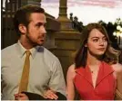  ??  ?? Nominiert: Ryan Gosling und Emma Stone in „La La Land“