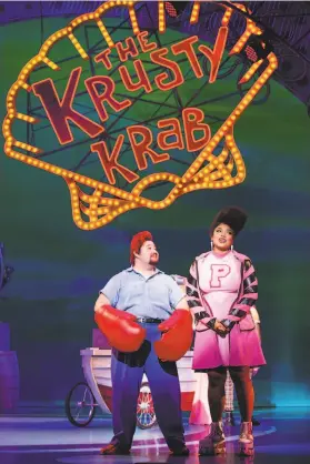  ?? Photos by Jeremy Daniel ?? Zach Kononov as Eugene Krabs and Méami Maszewski as Pearl Krabs in “The SpongeBob Musical,” which won a 2018 Tony Award for scenic design.