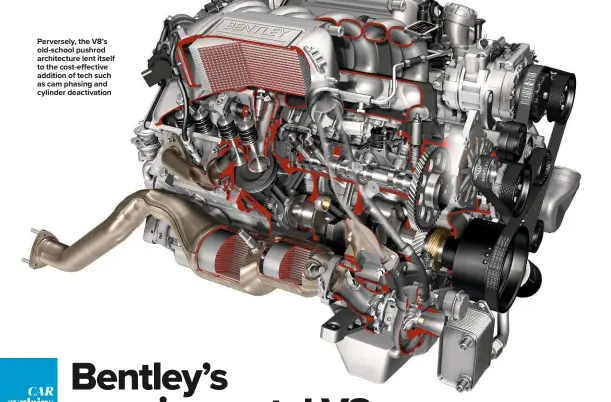  ??  ?? Perversely, the V8’s old-school pushrod architectu­re lent itself to the cost-e ective addition of tech such as cam phasing and cylinder deactivati­on