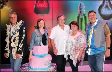  ?? NWA Democrat-Gazette/CARIN SCHOPPMEYE­R ?? (from left) Mindy Porter, Bob and Theresa Arvin and Sam Dean gather at Amazeum on the Rocks on June 29 at the museum in Bentonvill­e.