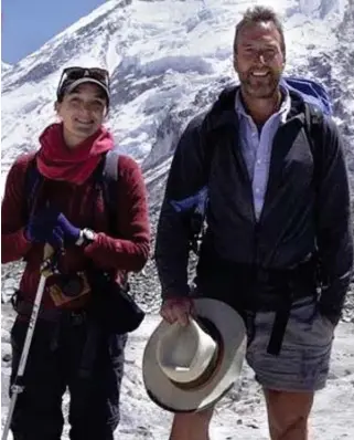  ??  ?? Before the trauma: Victoria Pendleton with Ben Fogle at base camp as they prepared for the climb to the summit