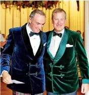  ??  ?? Lord Ivar Mountbatte­n (pictured right) with his new husband James Coyle (pictured left) and former wife Lady Penny Mountbatte­n (centre)