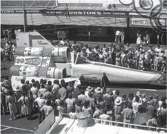  ?? Photo: Errol Anderson ?? STAR WARS: A float in the Toowoomba Carnival of Flowers parade of 1980, built in the style of a fictional X–wing fighter plane.