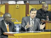  ?? Picture: TREVOR SAMSON ?? WORRIED: BHP Billiton chairman Xolani Mkhwanazi and president Manie Dreyer during hearings in Parliament.