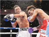  ?? JOHN LOCHER/ASSOCIATED PRESS FILE ?? Austin Trout, left, seen here in a junior middleweig­ht title fight in 2016, is returning to the ring on Feb. 6 in Chihuahua, Mexico, having had just two fights over the past 18 months.