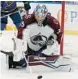  ?? JACK DEMPSEY/AP ?? Avs goalie Darcy Kuemper clears the puck in a secondroun­d series against the Blues.