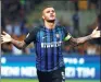  ?? STEFANO RELLANDINI / REUTERS ?? Inter Milan’s Mauro Icardi celebrates scoring his team’s second goal against Fiorentina at San Siro, Milan on Sunday.