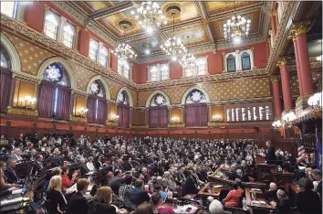  ?? Brian A. Pounds / Hearst Connecticu­t Media file photo ?? Gov. Ned Lamont delivers his budget address to the General Assembly on Feb. 20, 2019.