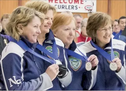  ?? SUBMITTED PHOTO ?? Marg Cutcliffe’s Nova Scotia rink earned silver at last week’s Canadian masters women’s curling championsh­ip in Kentville and Wolfville. Truro curlers Karen Hennigar and Jill Linquist were members of the team. From left, Gail Hayes, Linquist, Cutcliffe...