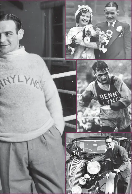  ??  ?? He was calm in the ring, far left, and for a while his marriage to Annie, left, in 1935 went well and he enjoyed the fruits of his boxing success, bottom picture, but there were dark days ahead for Benny Lynch, including assault and drink-driving charges, before he died in 1946, aged just 33