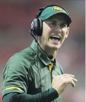  ?? DARRYL DYCK/THE CANADIAN PRESS ?? Eskimos head coach Jason Maas says it’s high time his team cuts back on the penalties. Maas also showed his temper Saturday over a call that resulted in a 10-yard penalty.