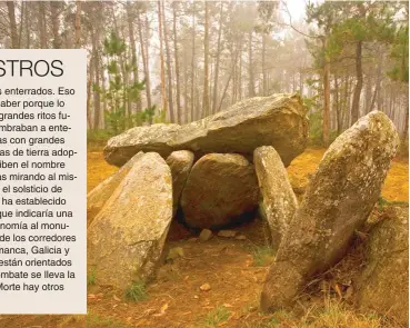  ??  ?? MEGALITO GALLEGO En la foto, el dolmen de corredor llamado Pedra da Arca, orientado hacia el sureste (amanecer del solsticio de verano). Se encuentra en la localidad de Malpica de Bergantiño­s, en la comarca coruñesa de la Costa da Morte.