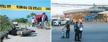  ??  ?? OCOTILLO. Santiago Gónzález murió al accidentar­se en la mañana de ayer en su moto. CHOLOMA. El motociclis­ta José Adalberto Rodríguez fue embestido por un autobús.