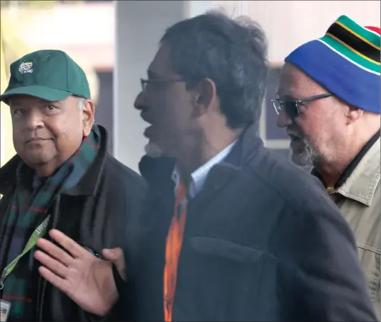  ?? PICTURES: SIMPHIWE MBOKAZI ?? FRUSTRATED: Former finance minister Pravin Gordhan, left, Economic Developmen­t Minister Ebrahim Patel and former tourism minister Derek Hanekom at the ANC’s policy conference in Soweto yesterday.
