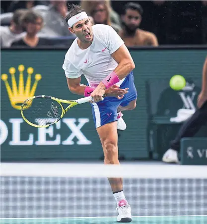  ??  ?? Rafael Nadal in action at last week’s Paris Masters before his withdrawal due to an injury.