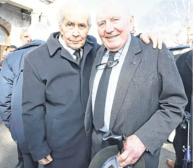  ?? PHOTO: FRANK MCGRATH ?? Colleagues: Former Fine Gael ministers Tom O’Donnell and Patrick Cooney at the Mass for Richie Ryan in Mount Merrion, Dublin.