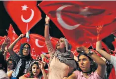  ??  ?? President Erdogan, top, spoke to the crowd on the first anniversar­y of the failed coup