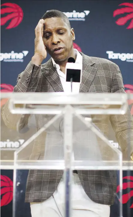  ?? MARK BLINCH/THE CANADIAN PRESS ?? Toronto Raptors president Masai Ujiri sounded Friday like the leader of a team that will require some serious paddling to get back on a steady course, writes Scott Stinson.