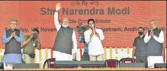  ?? HT PHOTO ?? PM Narendra Modi with Andhra Pradesh CM YS Jagan Mohan Reddy in Visakhapat­nam.