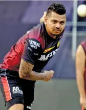  ?? — KKR ?? Kolkata Knight Riders spinner Sunil Narine during a training session in Mumbai.