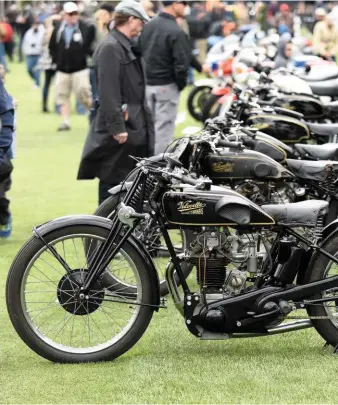  ??  ?? Velocette KTT headed up a line of black and gold beauties from Hall Green