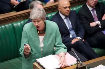  ??  ?? Britain’s Prime Minister Theresa May speaks during
House of Commons in London, on July 10. JessIcA TAylor/house oF coMMons VIA AP