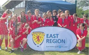  ??  ?? Forfar Farmington celebrate after beating Raith Rovers in the U/15 East Region Girls League Cup Final at University Grounds, Riverside.