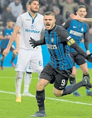  ??  ?? Icardi. Tras la lesión, volvió para hacerle un doblete al Atalanta del Papu Gómez y hacer escolta al Inter renovado.