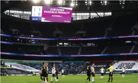  ??  ?? Empty stands at Tottenham v Newcastle as television stops and rewinds the play and Eric Dier is on your TV screen again. Photograph: Clive Rose/Reuters