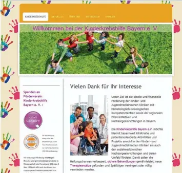  ?? Screenshot: Jörg Heinzle ?? Die Staatsanwa­ltschaft ermittelt wegen des Verdachts der Untreue gegen Verantwort­liche der Kinderkreb­shilfe Bayern e. V. mit Sitz in Adelsried. Auf der Internetse­ite des Vereins wird derweil noch immer um Spenden geworben.