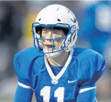  ?? PAUL CONNORS / BOSTON HERALD ?? YES: Scituate quarterbac­k Aidan Sullivan celebrates after throwing a touchdown pass during his team’s win yesterday.