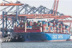  ?? BLOOMBERG ?? Listed prices to ship from China to major ports in Europe and the U.S. West Coast are closer to $12,000 a container, by Drewry Shipping Consultant­s Ltd’s measure.