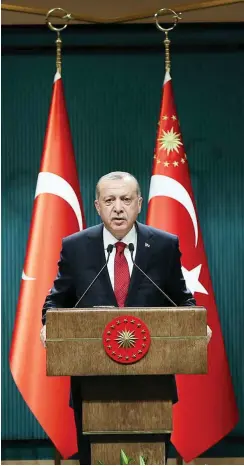 ?? Foto: Reuters ?? Erdogan am Mittwoch bei der Verkündung der Neuwahlen