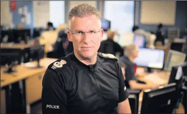  ?? (Photo Leicesters­hire Police/PA Wire) ?? ■ Leicesters­hire Police Chief Constable Simon Cole who has spoken about the substantia­l increase in assaults on police officers. Above right, Mr Cole wearing a spitguard