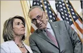  ?? AARON P. BERNSTEIN/GETTY 2017 ?? Rep. Nancy Pelosi and Sen. Chuck Schumer say “Congress must respond immediatel­y to attacks on our democracy.”