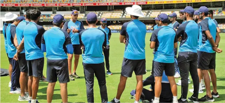  ?? Photo: India Cricket ?? India cricket coach Ravi Shastri briefs the players at The Gabba in Brisbane on January 13, 2021.