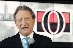  ?? ADRIAN WYLD / THE CANADIAN PRESS ?? Eugene Melnyk’s negative comments about his team’s attendance dimmed the league’s centennial celebratio­n.