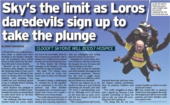  ??  ?? LEAP OF FAITH: Chief executive John Knight took the charity challenge for the first time last year