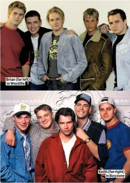  ??  ?? Brian (far left) in Westlife
Keith (far right) in Boyzone